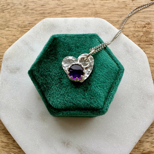 Amethyst Silver Heart Necklace