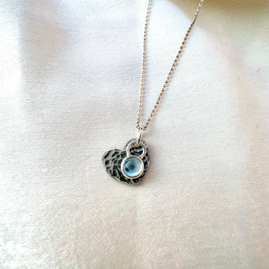 Sky Blue Topaz Hammered Heart Necklace