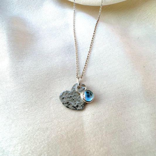 Sky Blue Topaz Hammered Heart Necklace