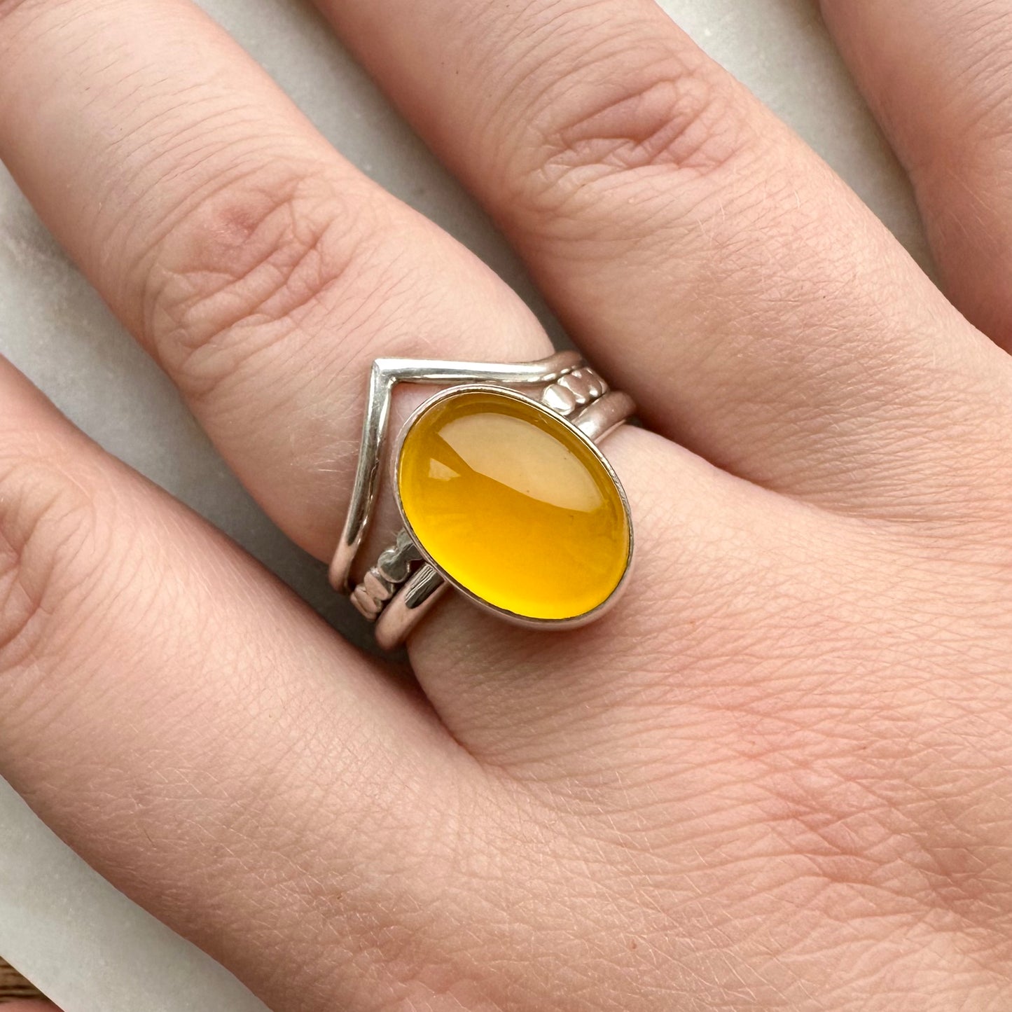 Yellow Chalcedony Oval Ring