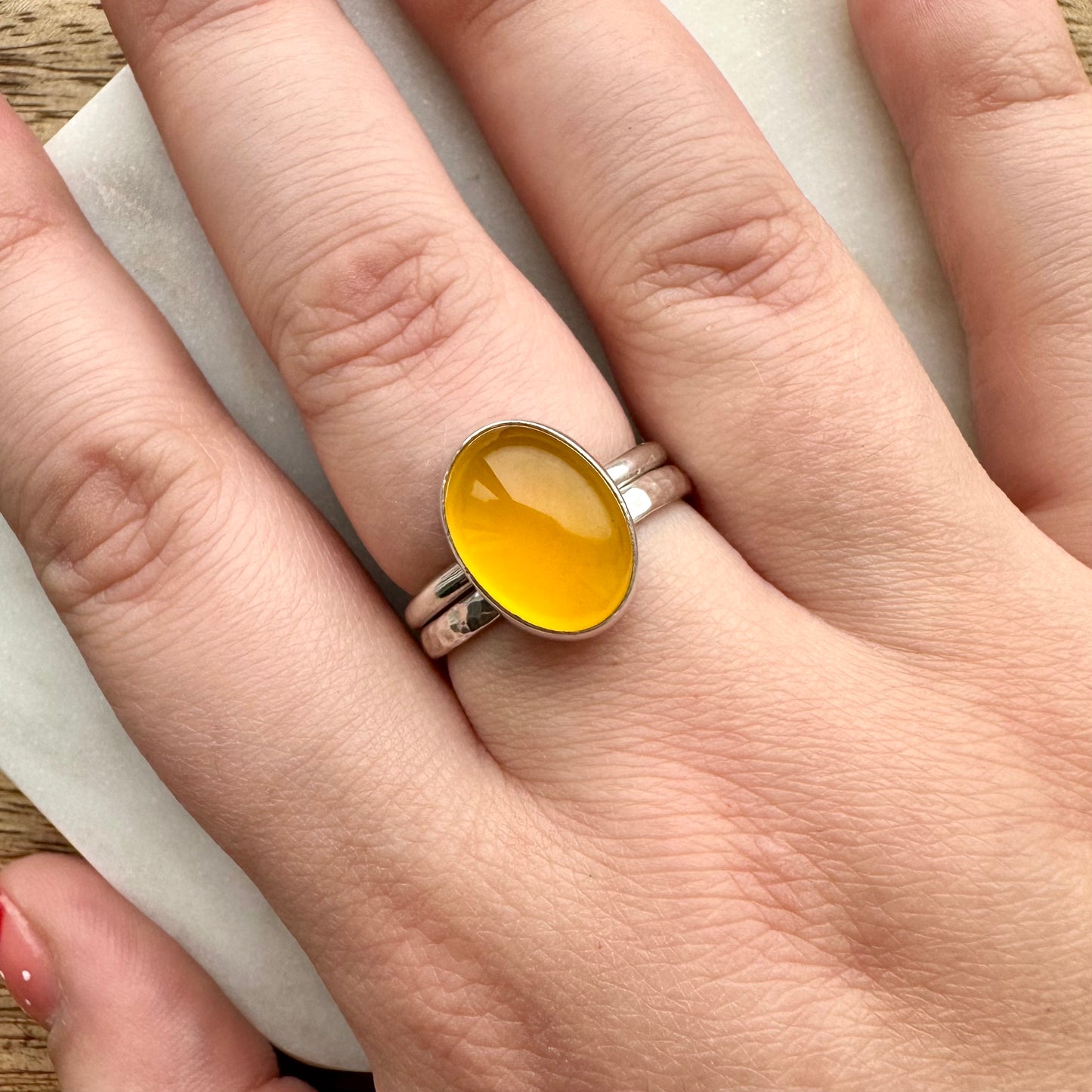 Yellow Chalcedony Oval Ring