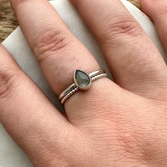 Labradorite Teardrop Dainty Ring