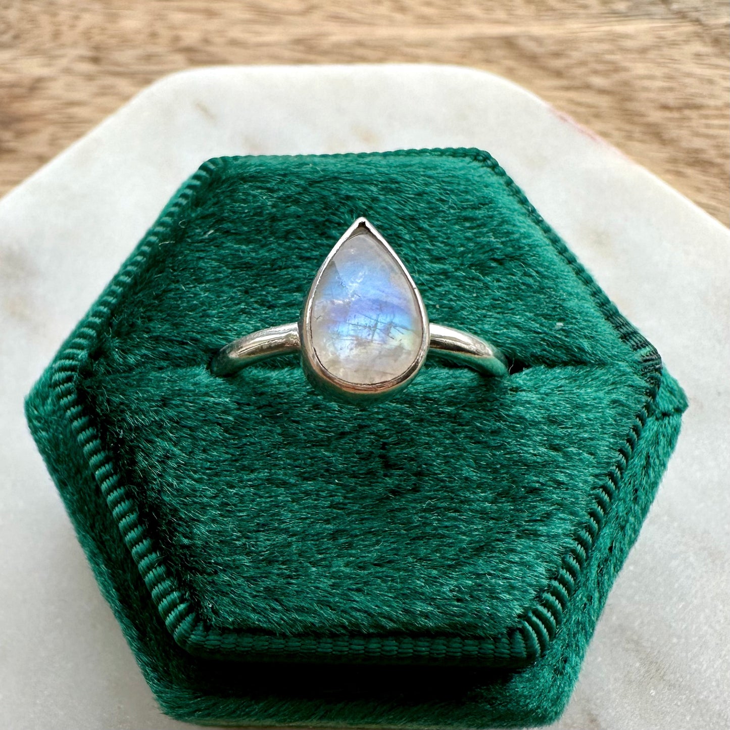 Rainbow Moonstone Teardrop Ring