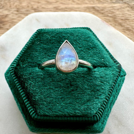 Rainbow Moonstone Teardrop Ring