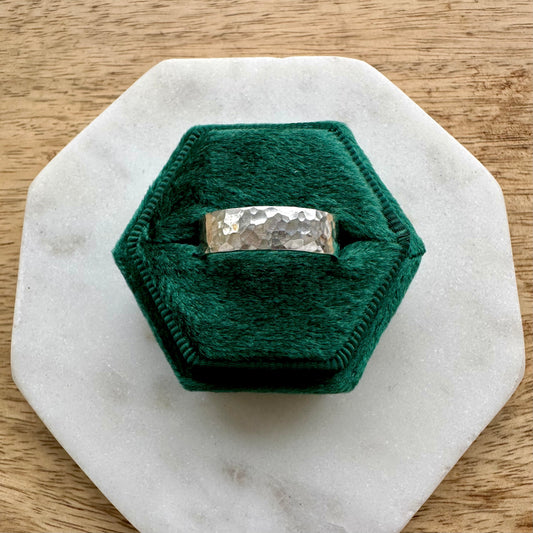 Wide Hammered Ring