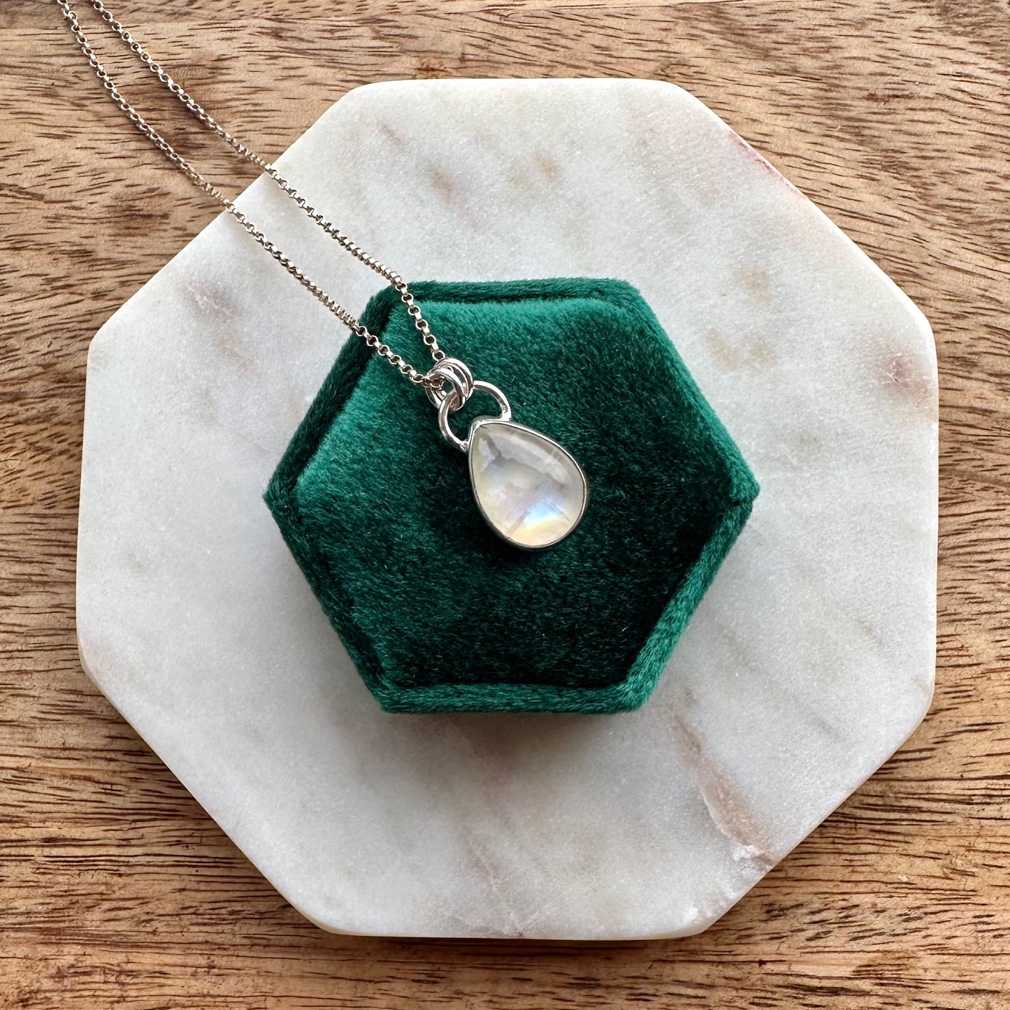 Rainbow Moonstone Teardrop Necklace