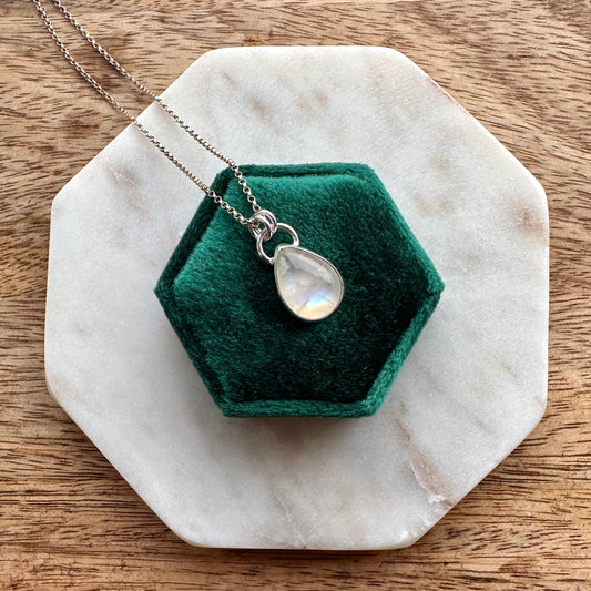 Rainbow Moonstone Teardrop Necklace
