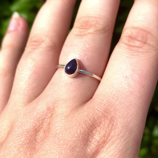 Black Opal Teardrop Dainty Ring