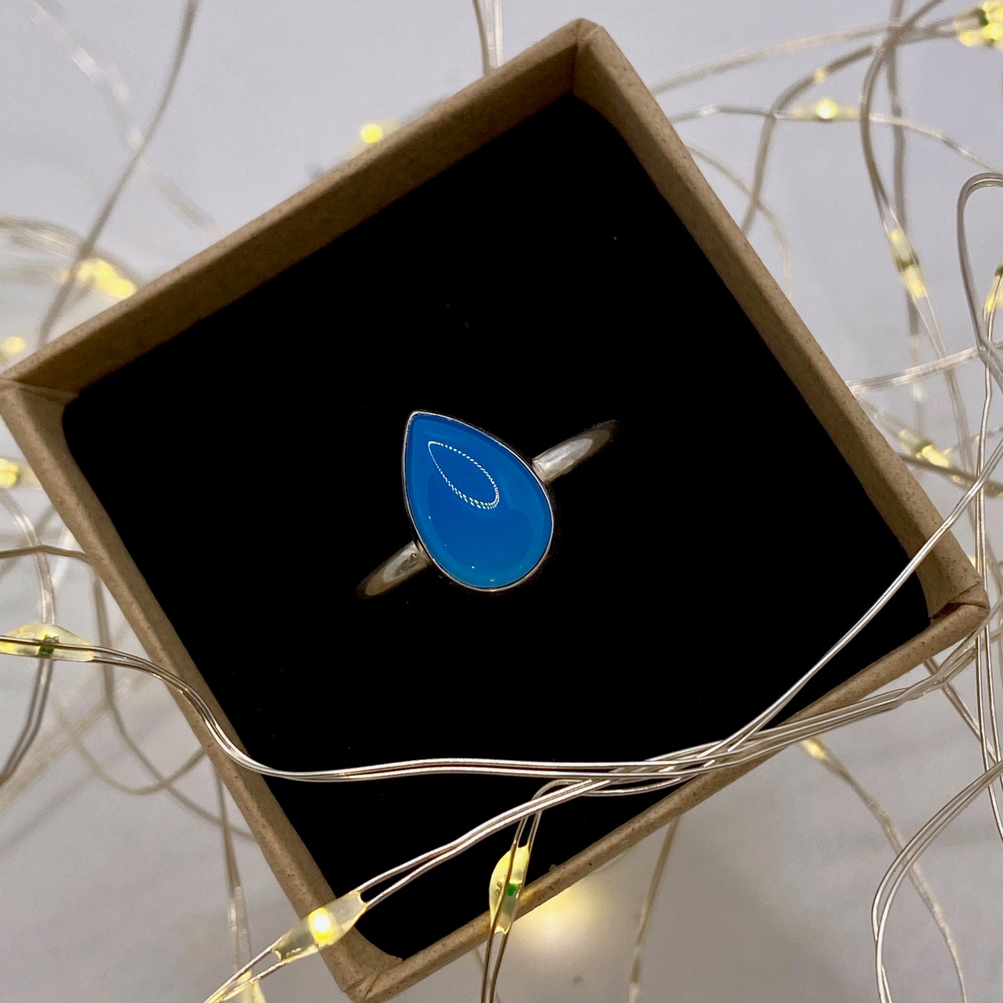Blue Chalcedony Teardrop Ring