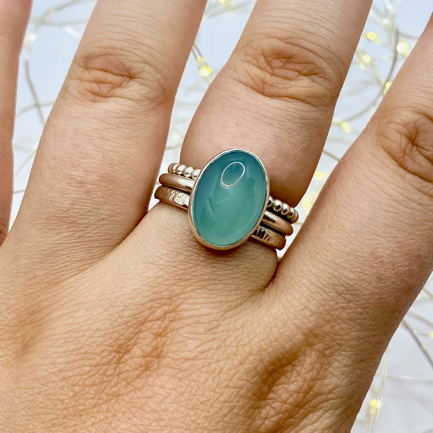Aqua Chalcedony Oval Ring