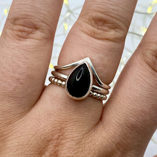 Black Onyx Stacking Ring Set