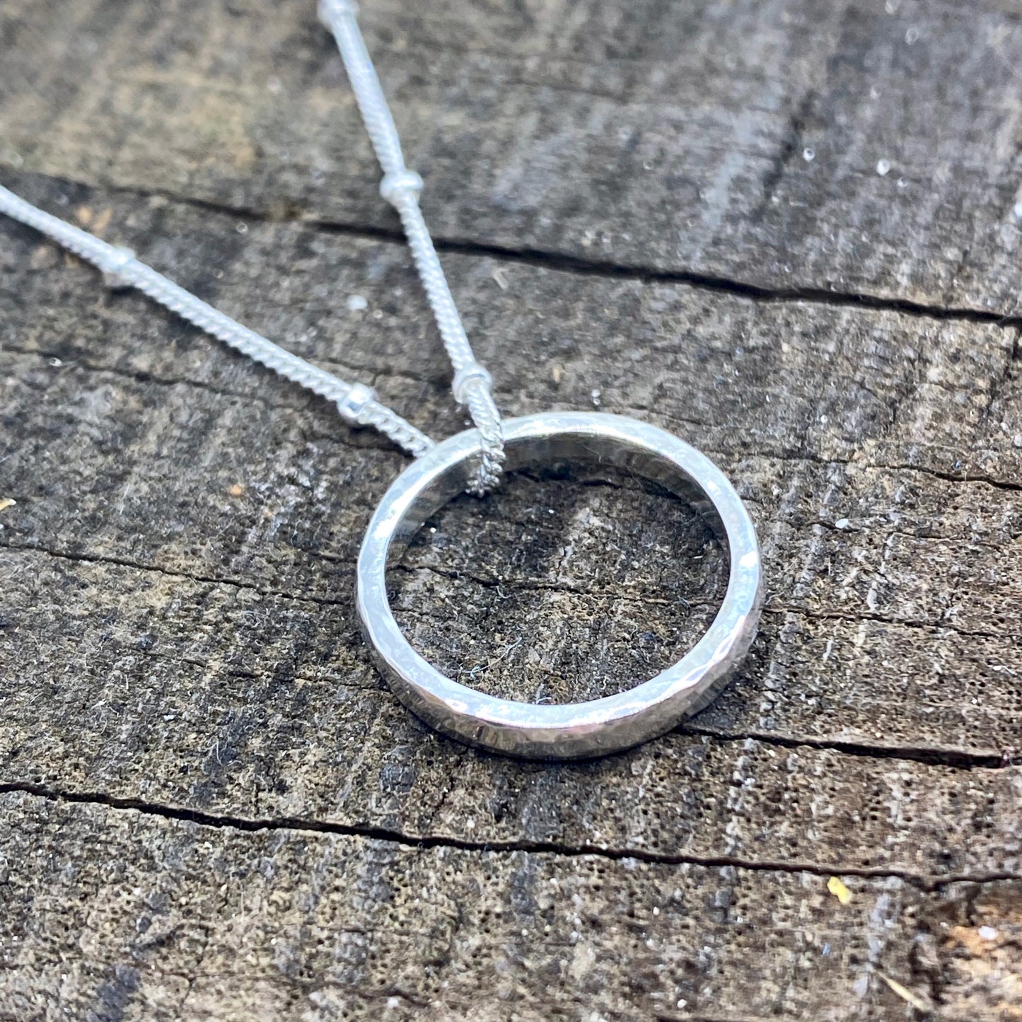 Hammered Small Infinity Ring Necklace