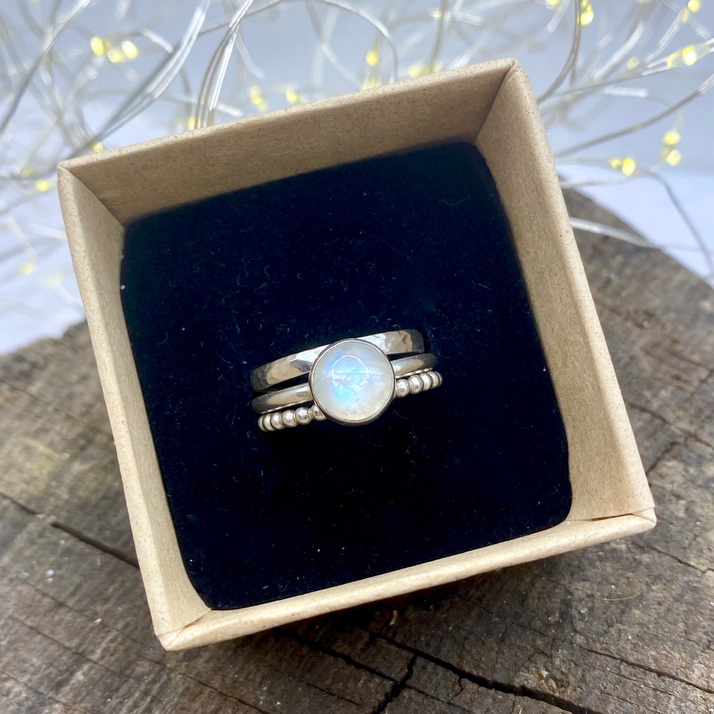 Rainbow Moonstone Stacking Ring Set