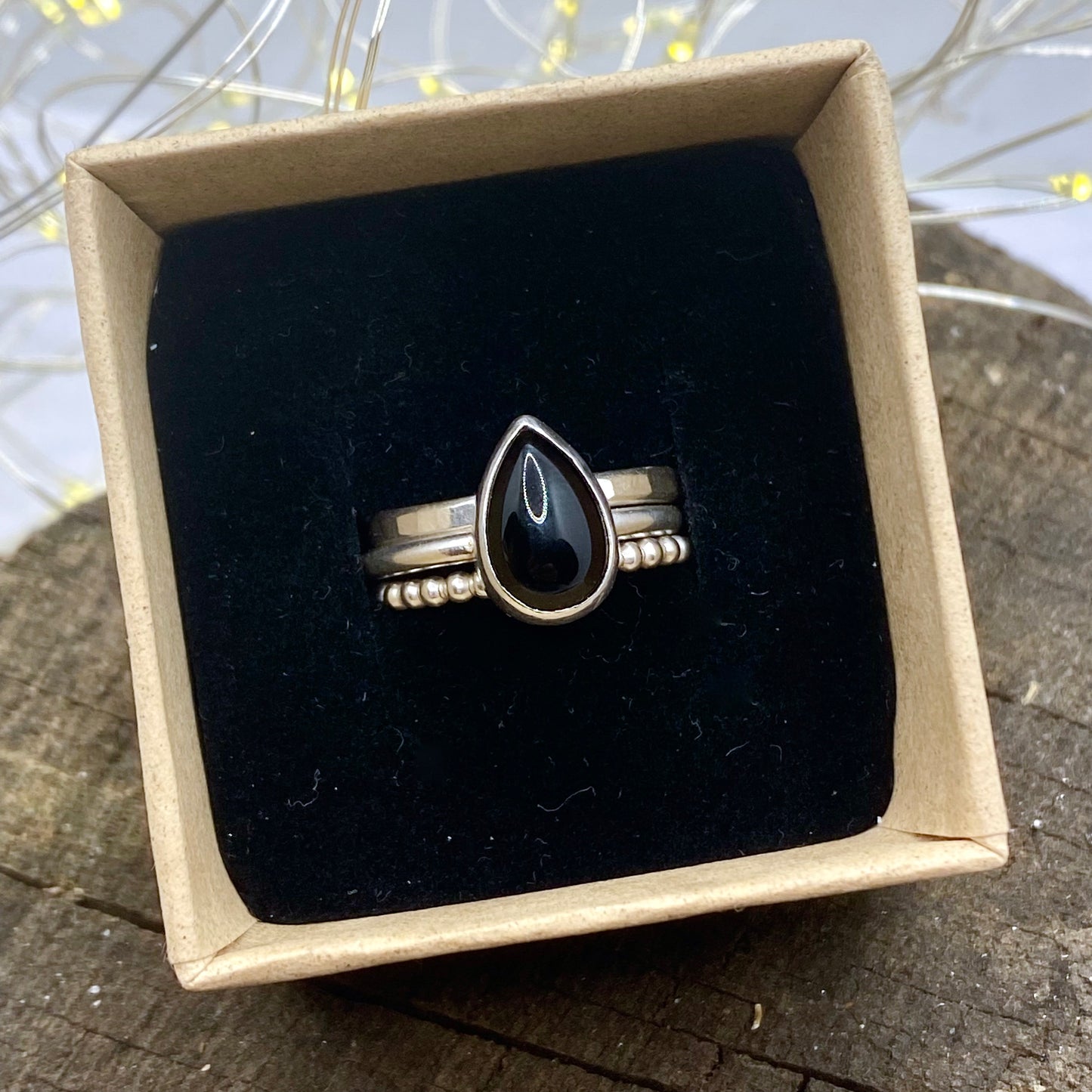 Black Onyx Stacking Ring Set