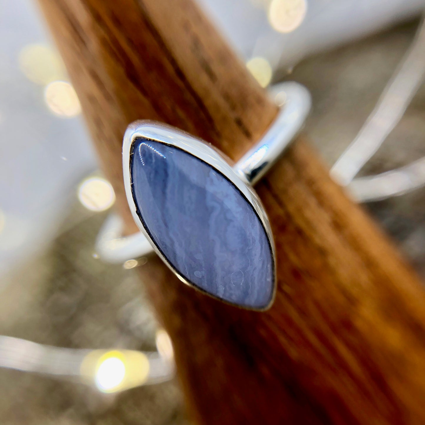 Blue Lace Agate Marquise Ring