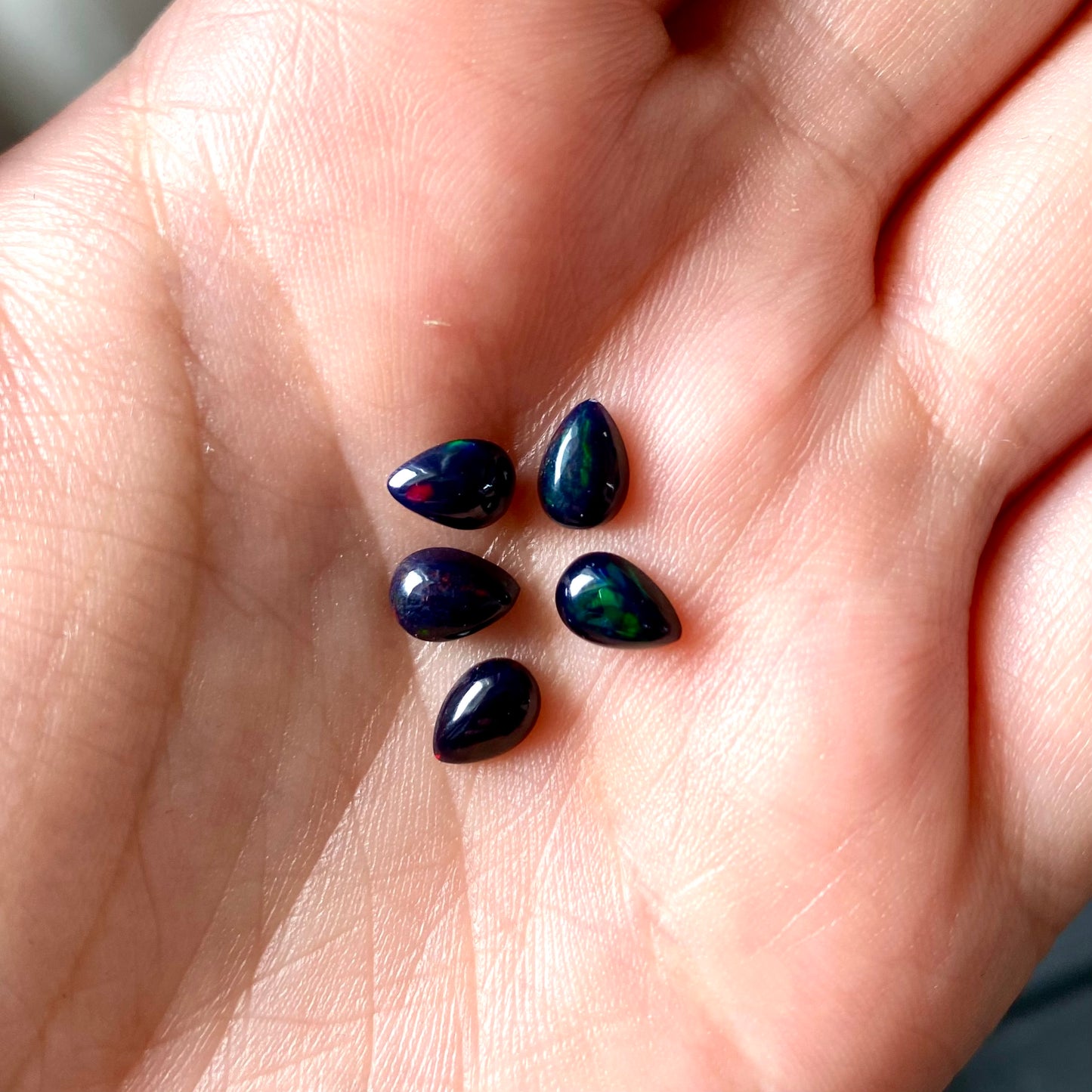 Black Opal Teardrop Dainty Ring