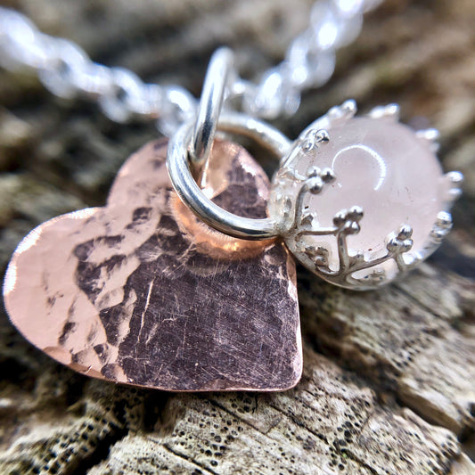 Rose Quartz Copper Heart Necklace