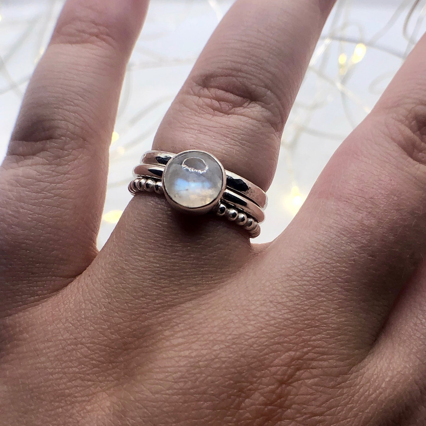 Rainbow Moonstone Stacking Ring Set
