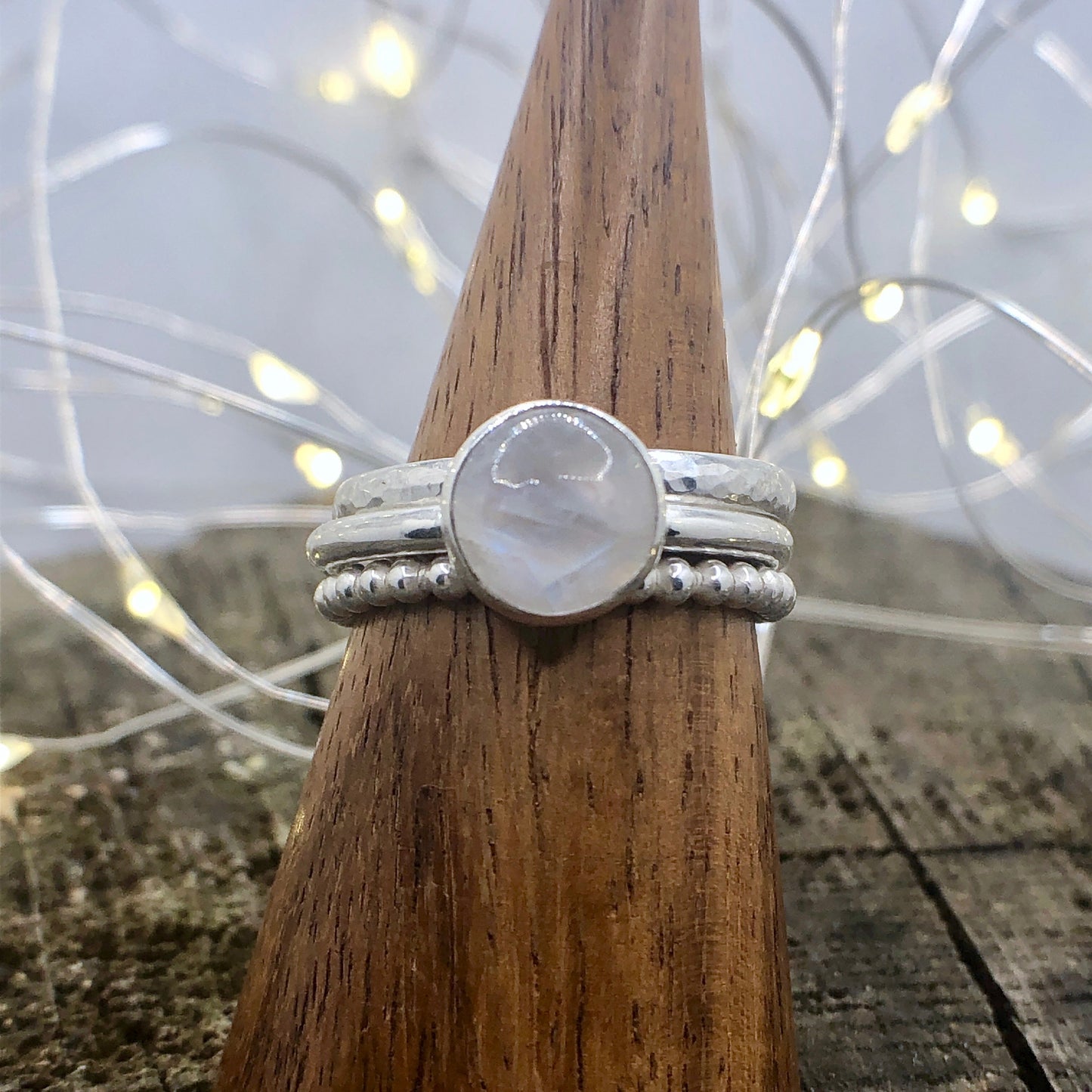 Rainbow Moonstone Stacking Ring Set