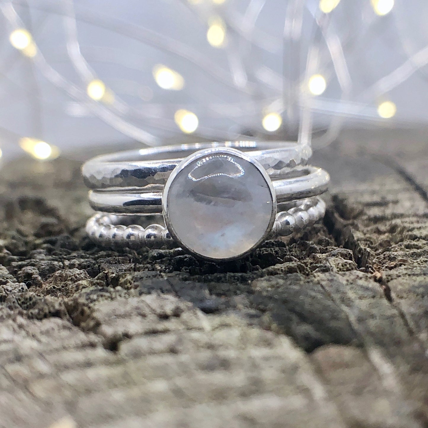 Rainbow Moonstone Stacking Ring Set