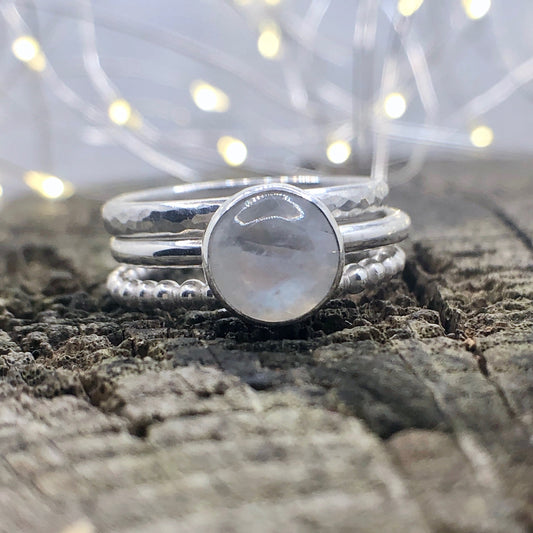 Rainbow Moonstone Stacking Ring Set