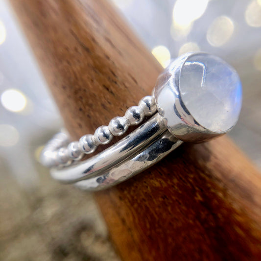 Rainbow Moonstone Stacking Ring Set