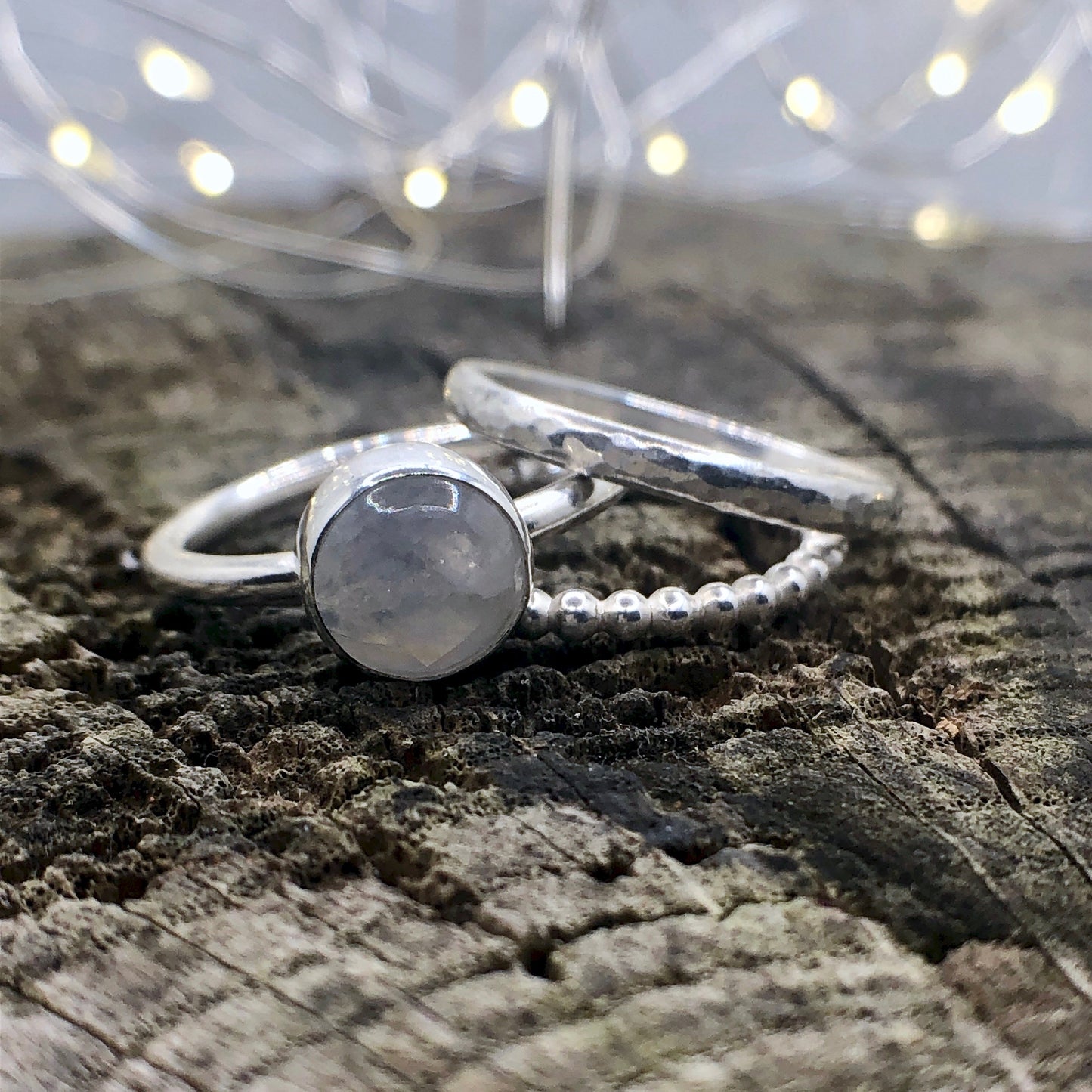 Rainbow Moonstone Stacking Ring Set