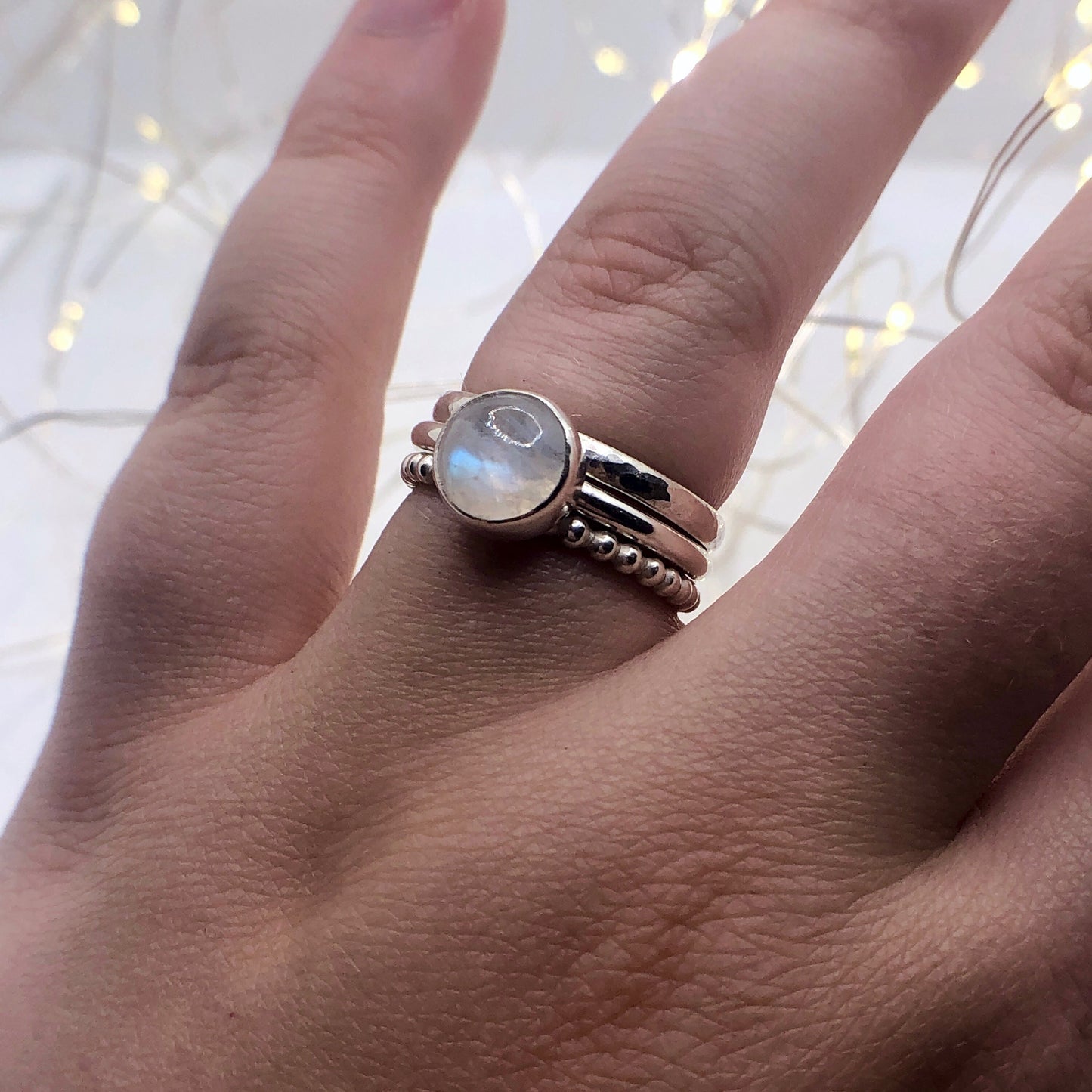 Rainbow Moonstone Stacking Ring Set