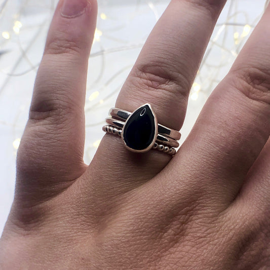 Black Onyx Stacking Ring Set