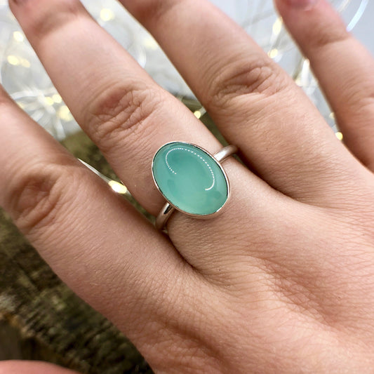 Aqua Chalcedony Oval Ring