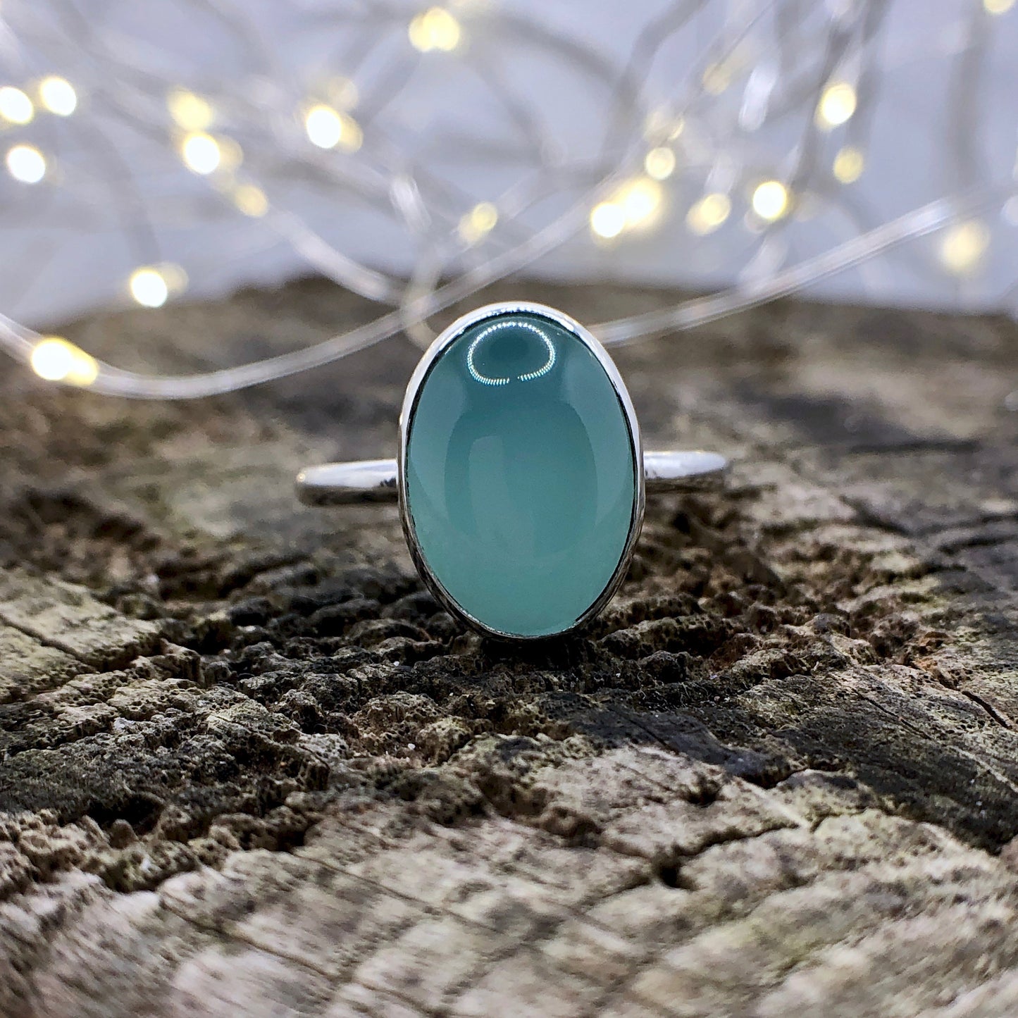 Aqua Chalcedony Oval Ring