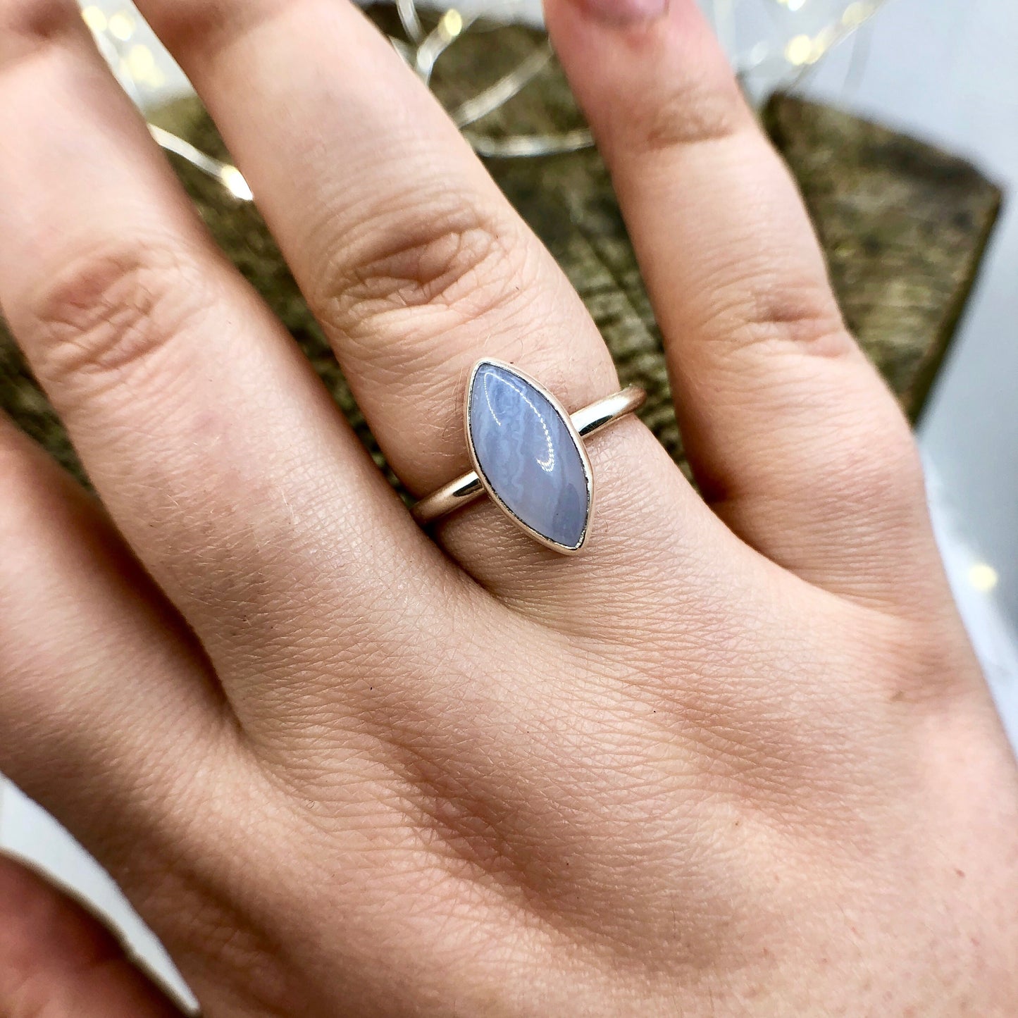Blue Lace Agate Marquise Ring