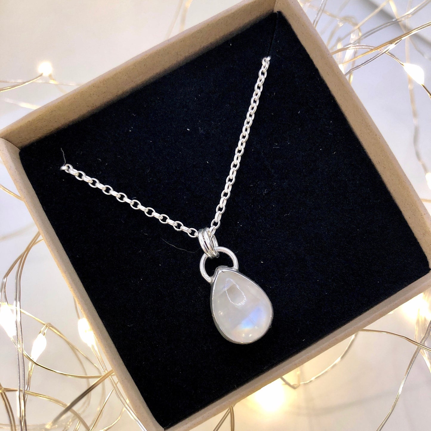Rainbow Moonstone Teardrop Necklace