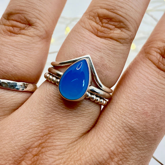 Blue Chalcedony Teardrop Ring