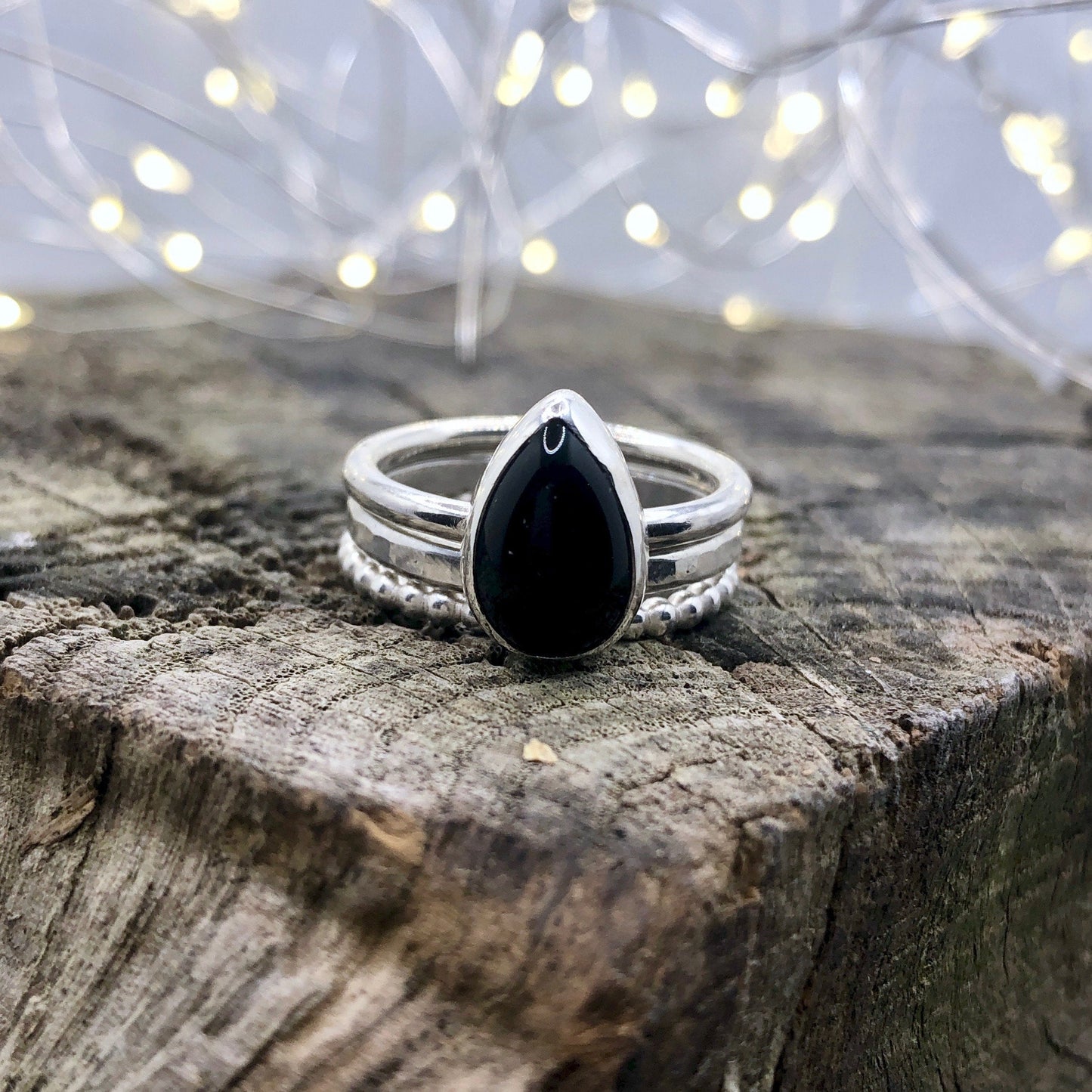 Black Onyx Stacking Ring Set