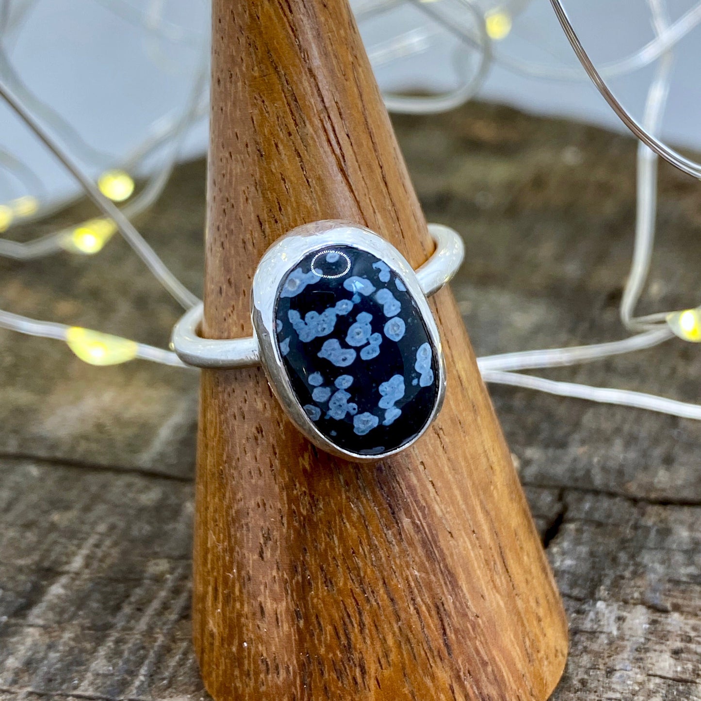 Snowflake Obsidian Oval Ring