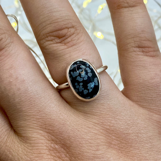 Snowflake Obsidian Oval Ring