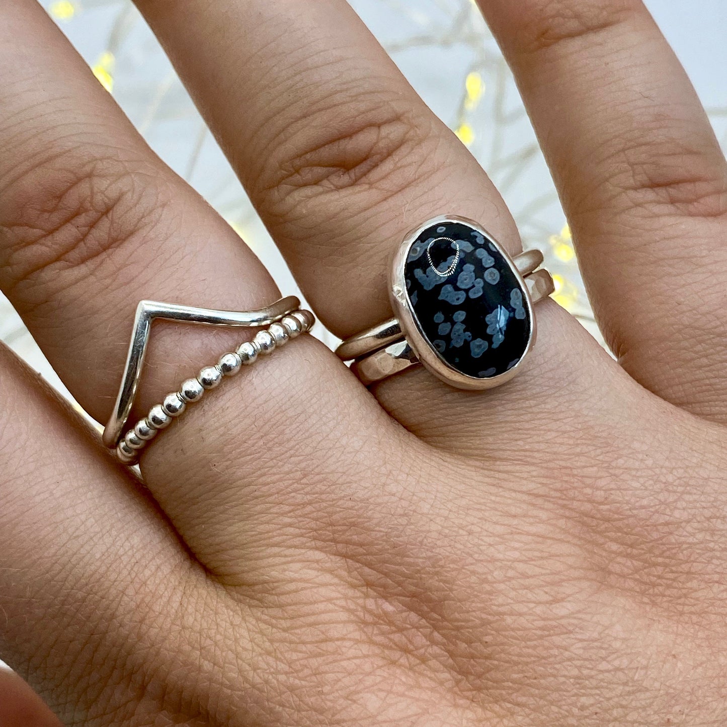 Snowflake Obsidian Oval Ring