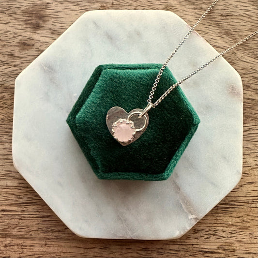 Rose Quartz Silver Heart Necklace
