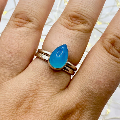 Blue Chalcedony Teardrop Ring