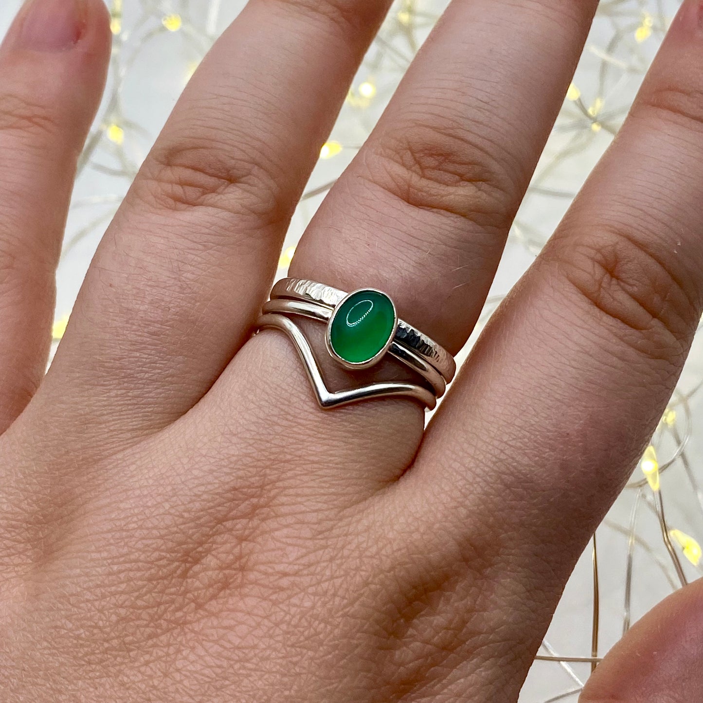 Green Onyx Oval Dainty Ring