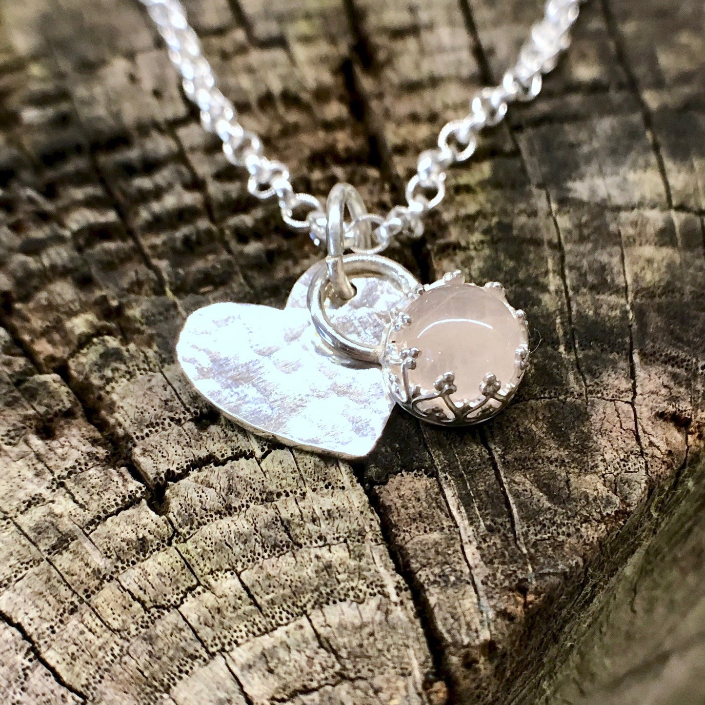 Rose Quartz Silver Heart Necklace