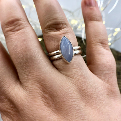 Blue Lace Agate Marquise Ring