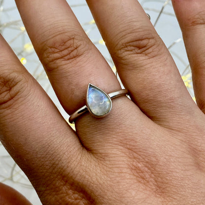 Rainbow Moonstone Teardrop Ring