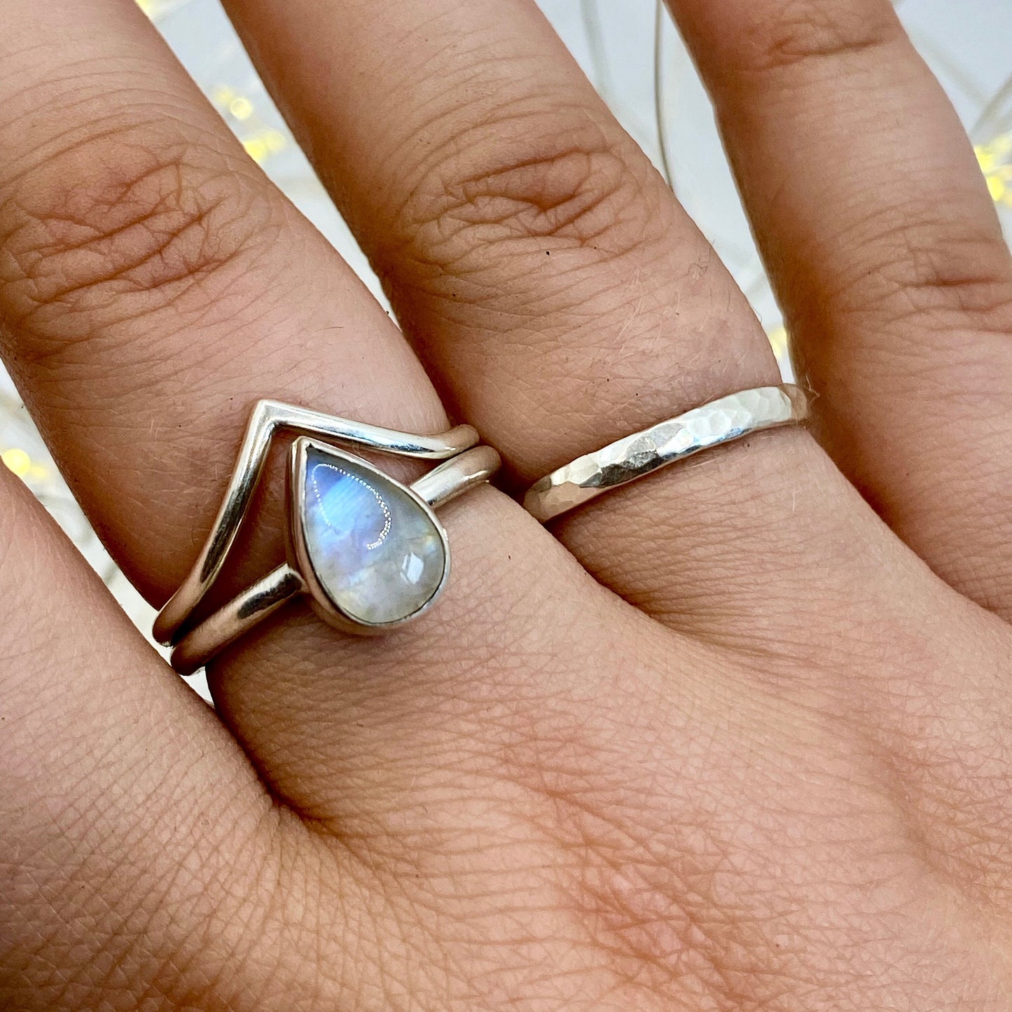 Rainbow Moonstone Teardrop Ring