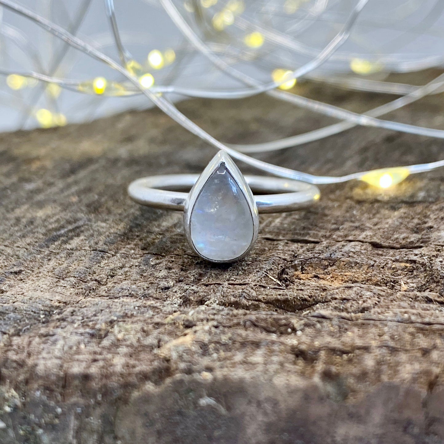 Rainbow Moonstone Teardrop Ring