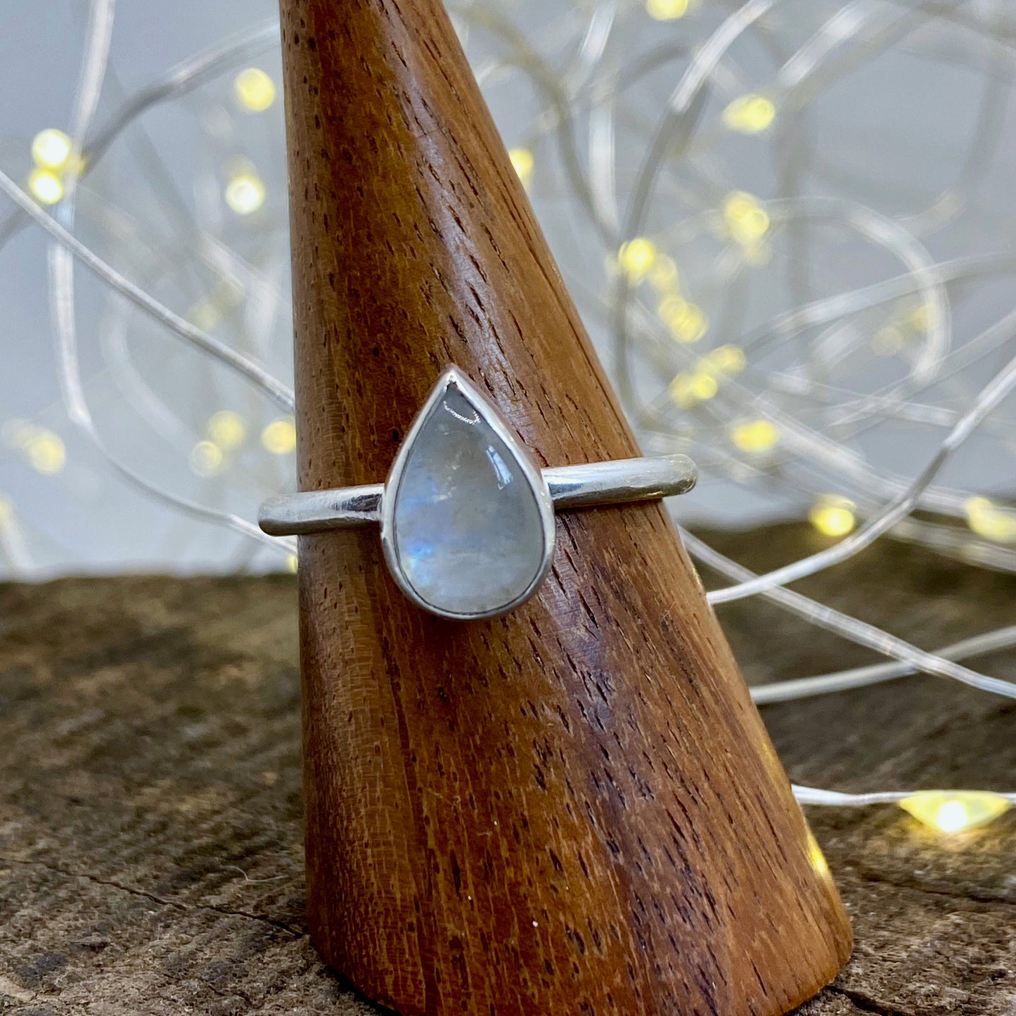 Rainbow Moonstone Teardrop Ring